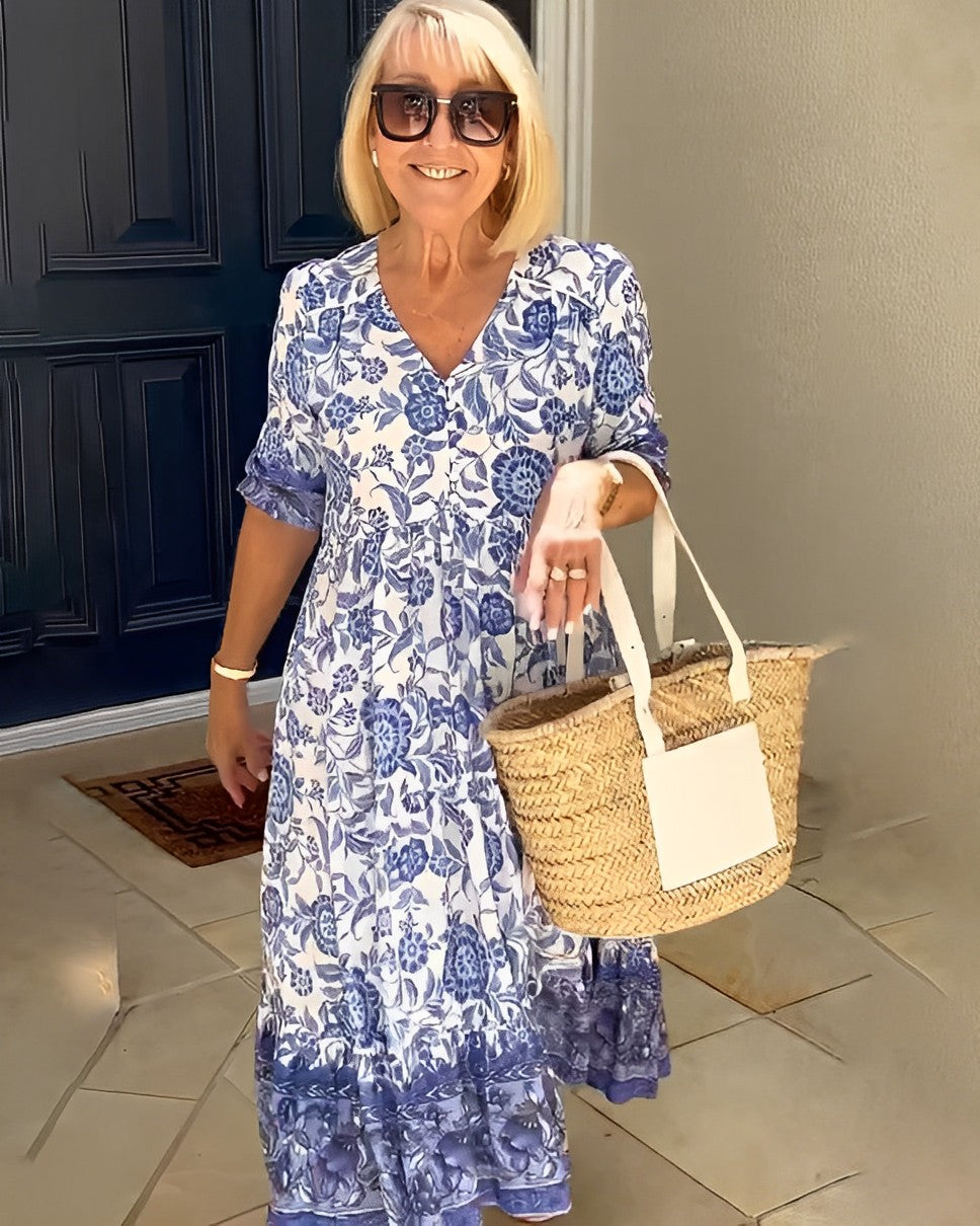 Keisha | Vestido Floral com Decote V Elegante