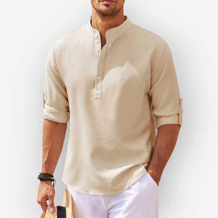 LucaMoretti™ Camisa Masculina de Algodão-Linho
