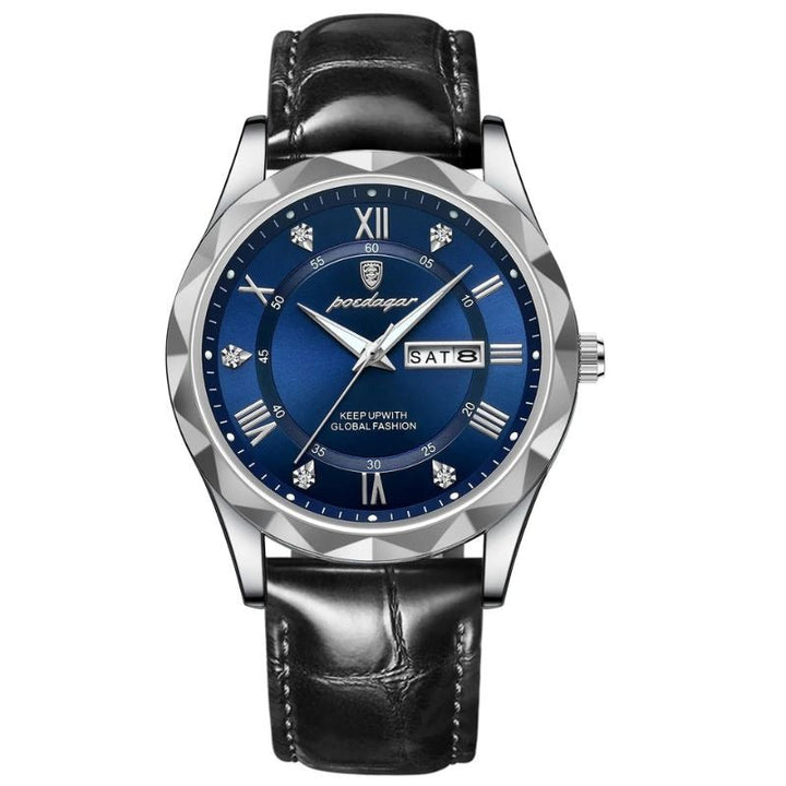 Relógio de Quartzo com Pulseira de Couro Luxuosa