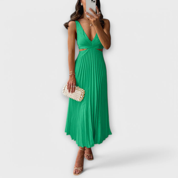 Vestido midi de noite elegante com pregas