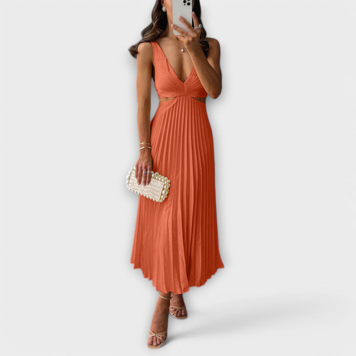 Vestido midi de noite elegante com pregas