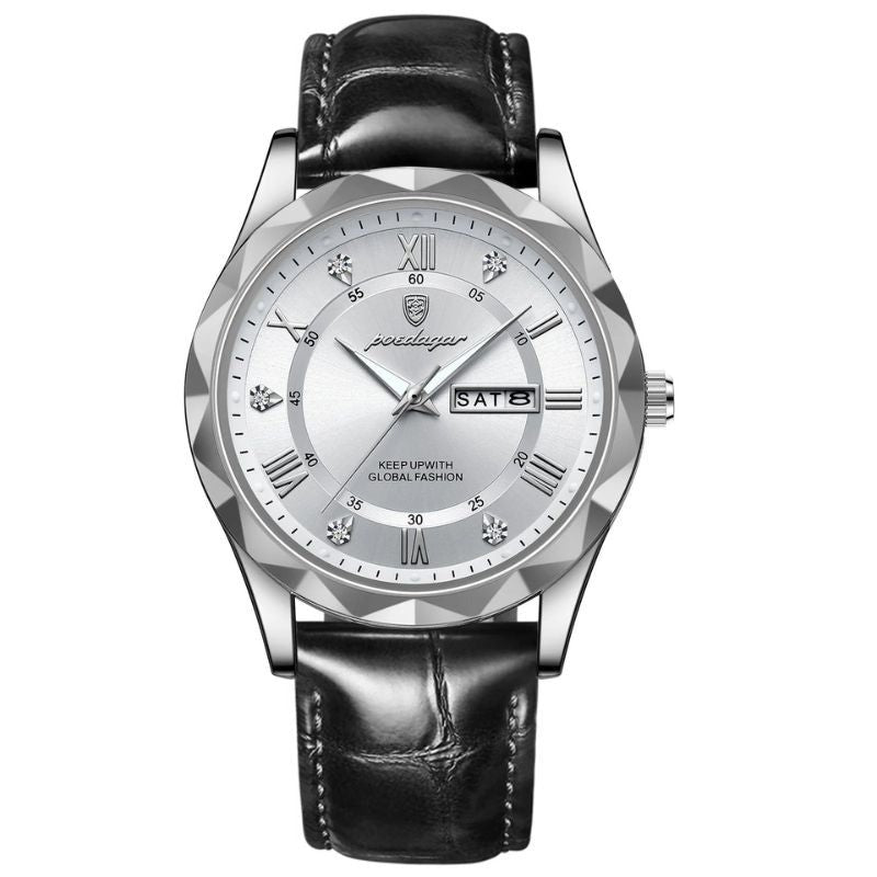 Relógio de Quartzo com Pulseira de Couro Luxuosa