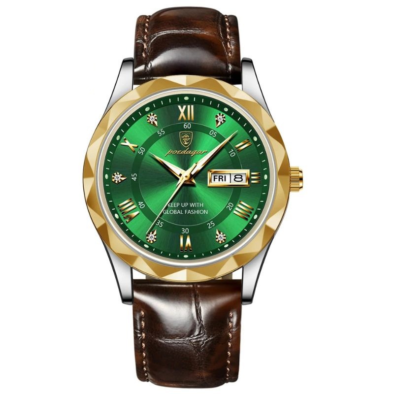 Relógio de Quartzo com Pulseira de Couro Luxuosa