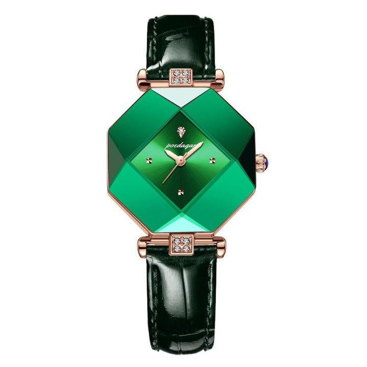 Relógio de Quartzo com Diamante Verde de Luxo