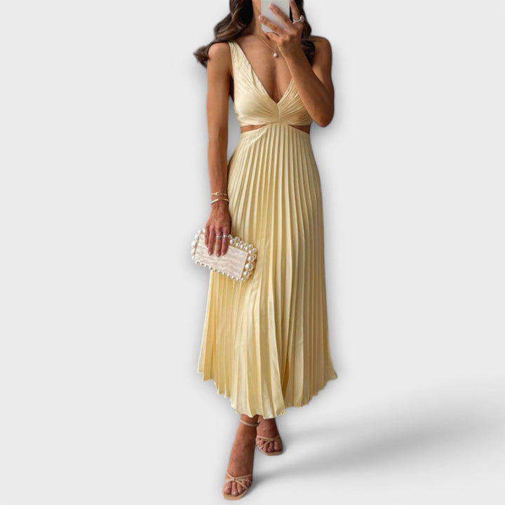 Vestido midi de noite elegante com pregas