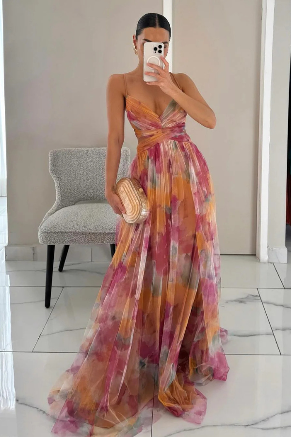 Esme – Vestido com estampas fluidas