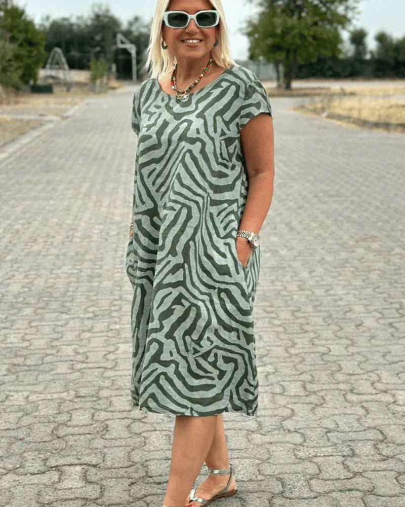 Nelia™ – Vestido de Verão com Decote Redondo e Impressão Bonita