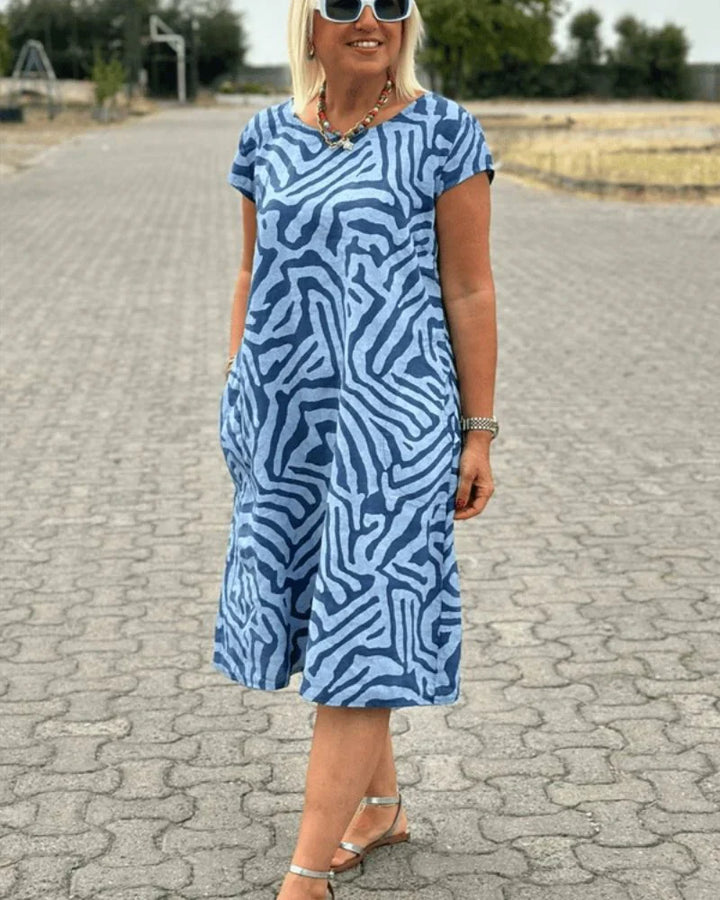 Nelia™ – Vestido de Verão com Decote Redondo e Impressão Bonita
