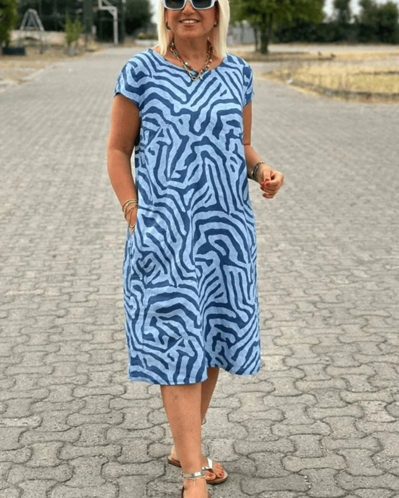Nelia™ – Vestido de Verão com Decote Redondo e Impressão Bonita