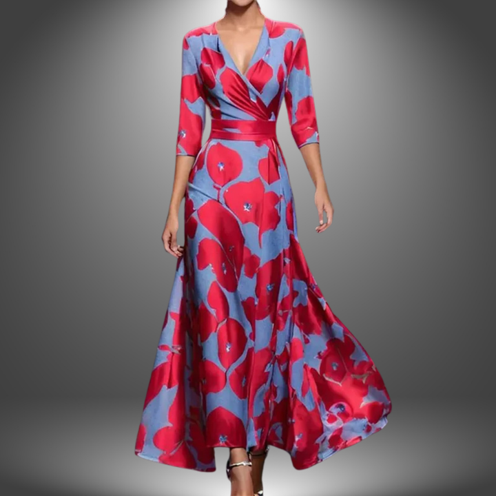 Zora - Vestido Maxi Boho com Decote V e Manga Curta que Valoriza