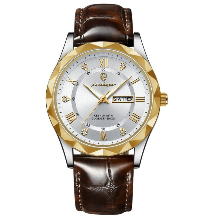 Relógio de Quartzo com Pulseira de Couro Luxuosa