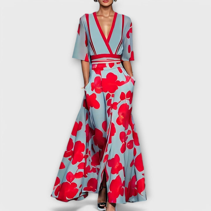 Elise - Vestido Carteira Floral Elegante