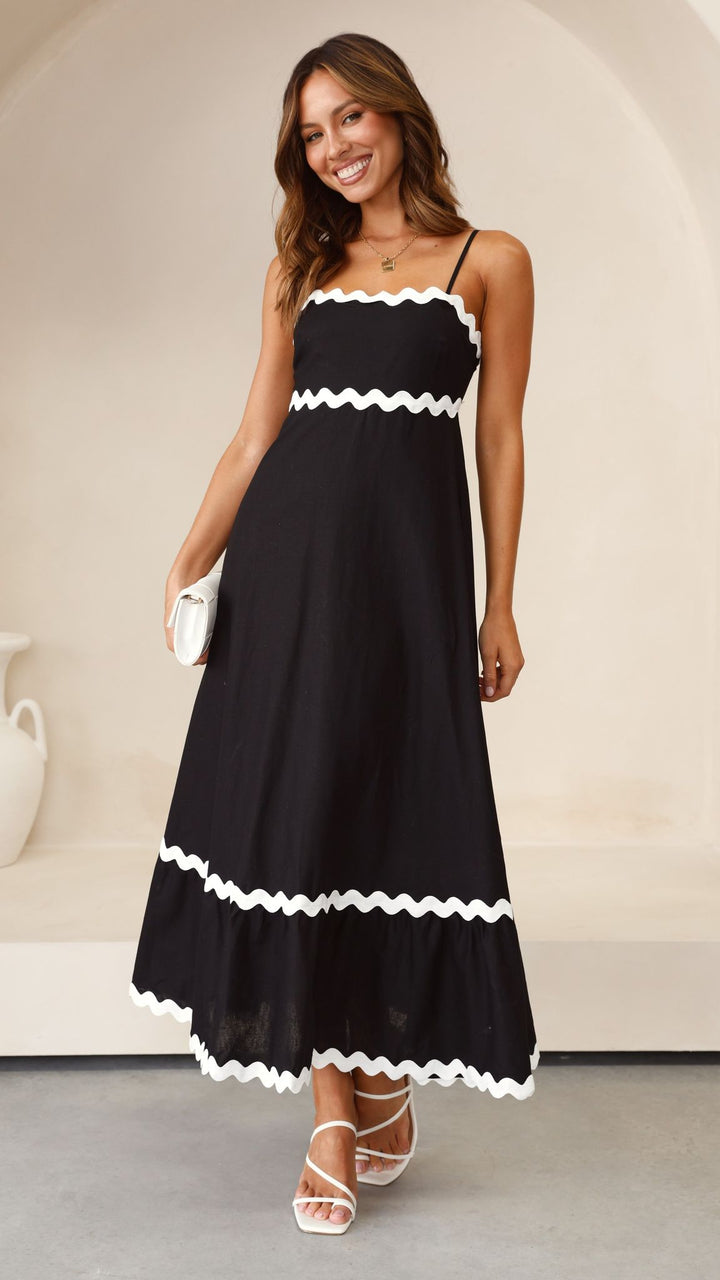 Vestido Midi Brodey - Preto / Branco