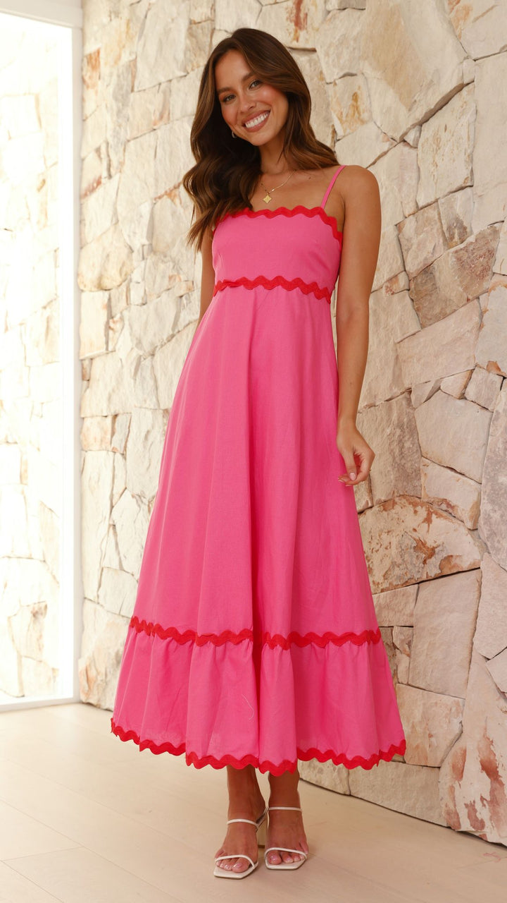 Vestido Midi Brodey - Rosa / Vermelho