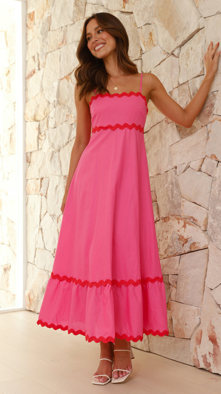 Vestido Midi Brodey - Rosa / Vermelho