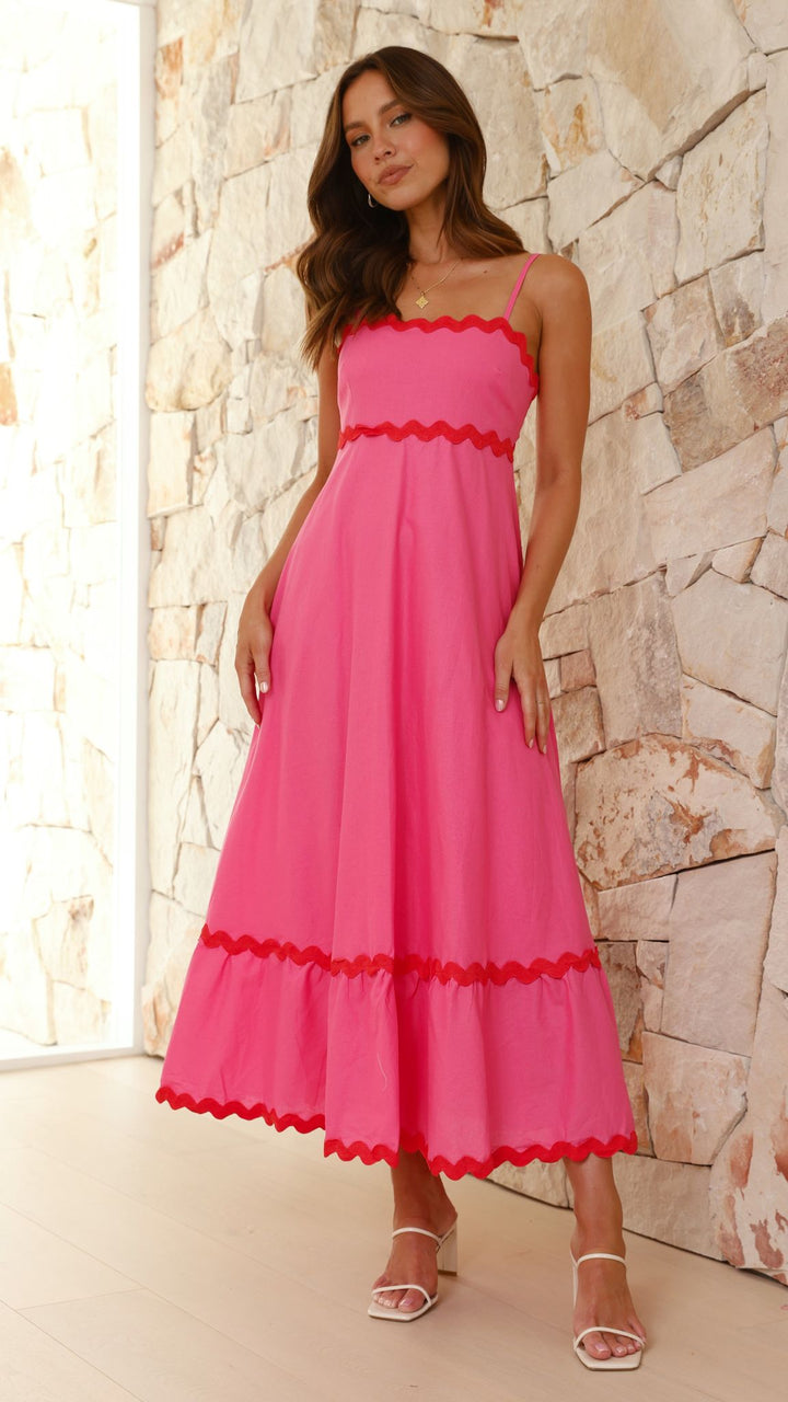 Vestido Midi Brodey - Rosa / Vermelho