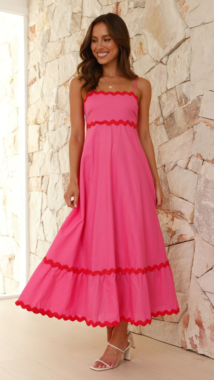Vestido Midi Brodey - Rosa / Vermelho