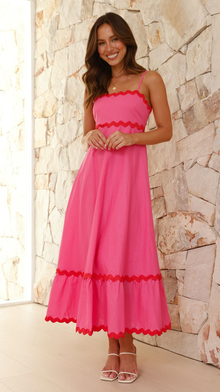 Vestido Midi Brodey - Rosa / Vermelho