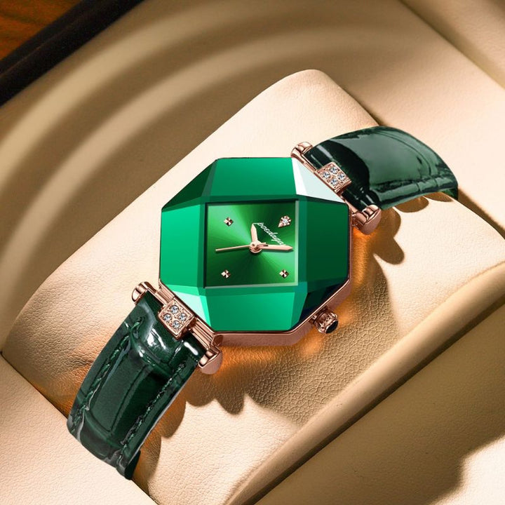 Relógio de Quartzo com Diamante Verde de Luxo