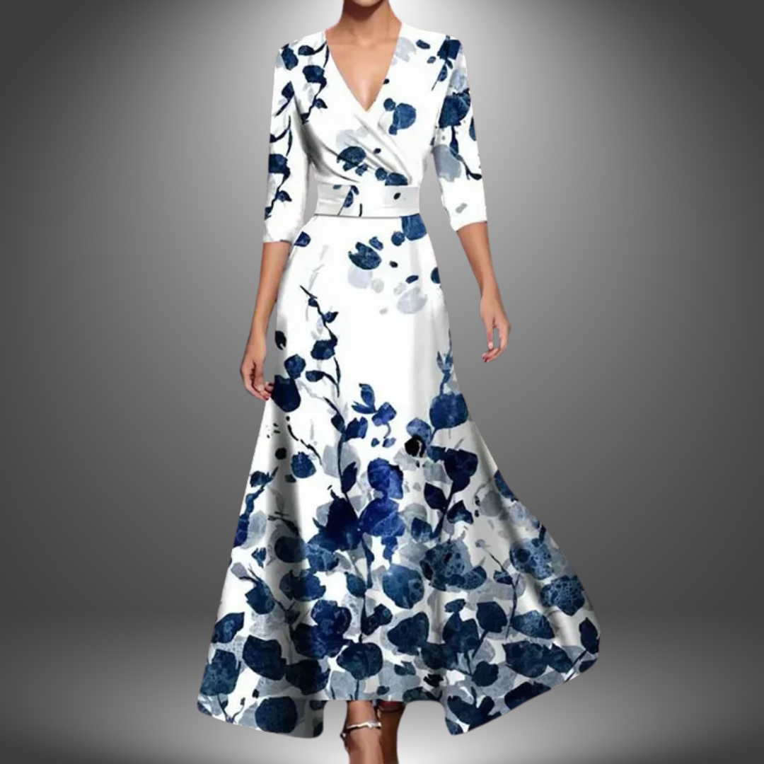 Zora - Vestido Maxi Boho com Decote V e Manga Curta que Valoriza