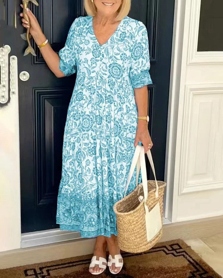 Keisha | Vestido Floral com Decote V Elegante