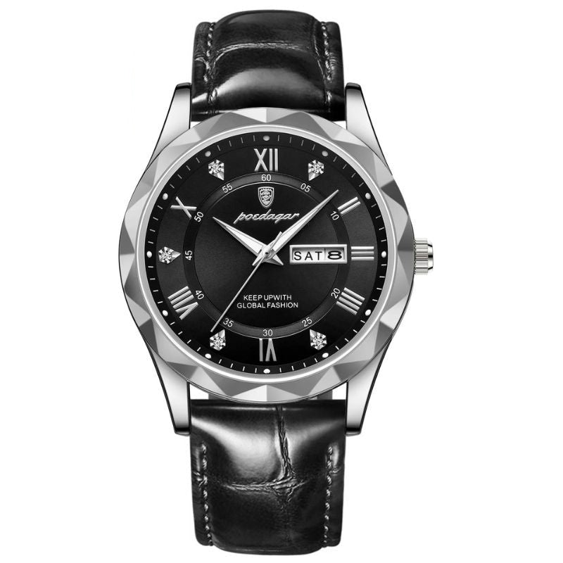Relógio de Quartzo com Pulseira de Couro Luxuosa