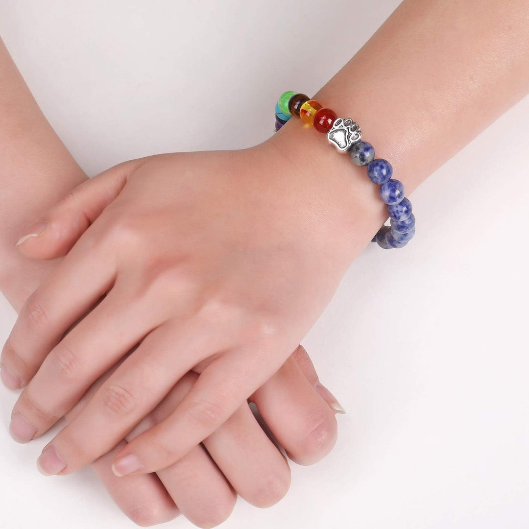 Pulseira Memorial Ponte do Arco-Íris – Presente com 7 Contas de Chakra para Perda de Animal de Estimação