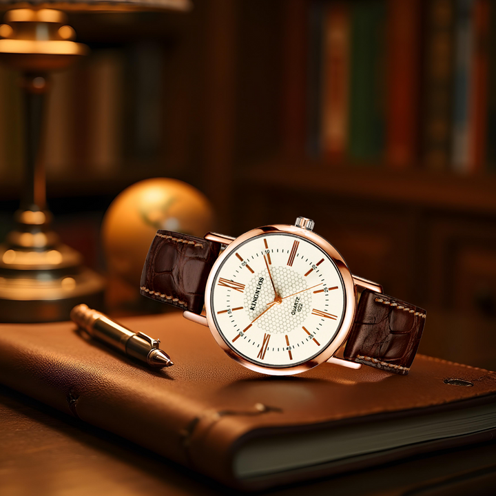 Relógio de Pulso Quartz com Pulseira de Couro
