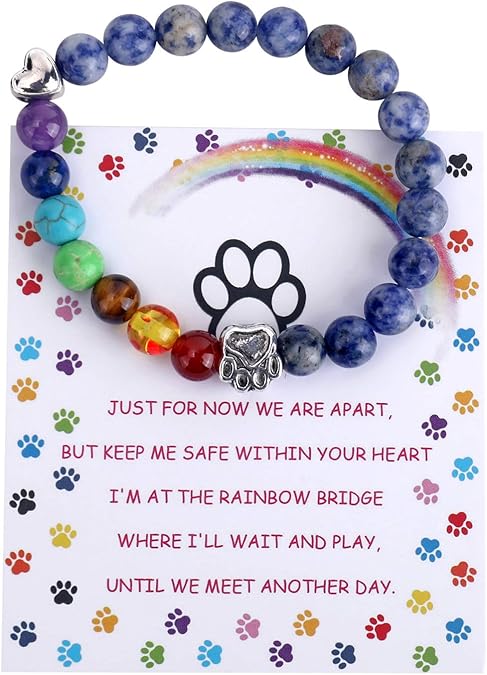 Pulseira Memorial Ponte do Arco-Íris – Presente com 7 Contas de Chakra para Perda de Animal de Estimação