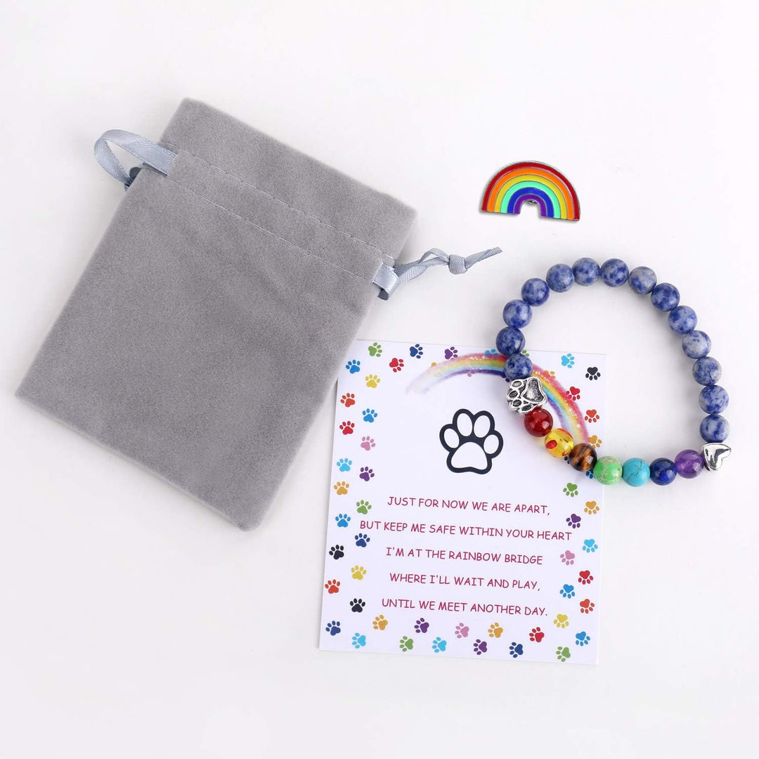 Pulseira Memorial Ponte do Arco-Íris – Presente com 7 Contas de Chakra para Perda de Animal de Estimação
