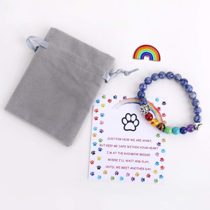 Pulseira Memorial Ponte do Arco-Íris – Presente com 7 Contas de Chakra para Perda de Animal de Estimação