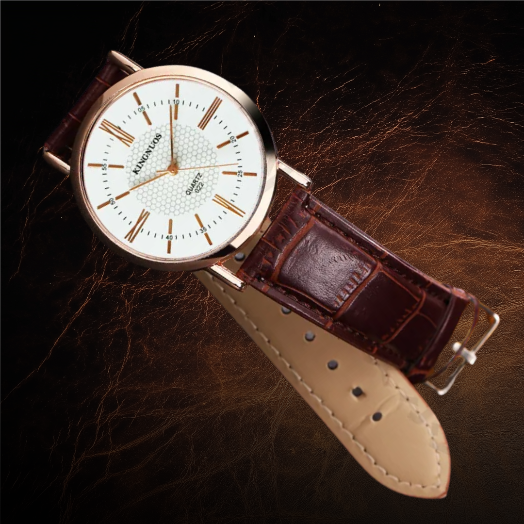 Relógio de Pulso Quartz com Pulseira de Couro