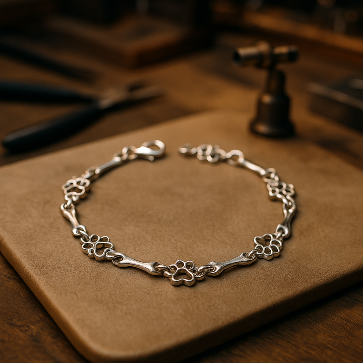 Pulseira de Charms de Pata e Osso de Cão em Prata Pura Edição Limitada