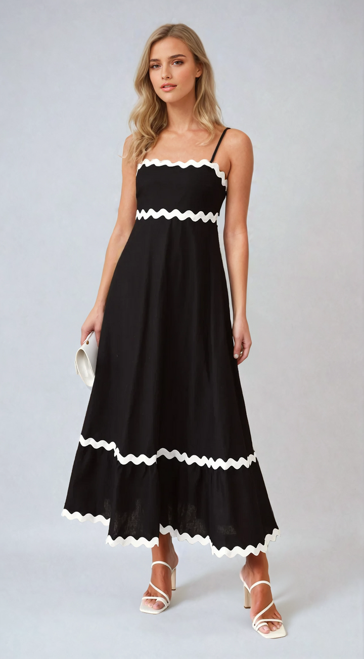 Vestido Midi Brodey - Preto / Branco
