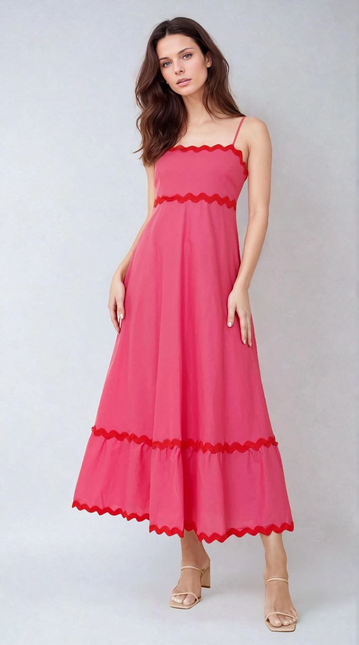 Vestido Midi Brodey - Rosa / Vermelho