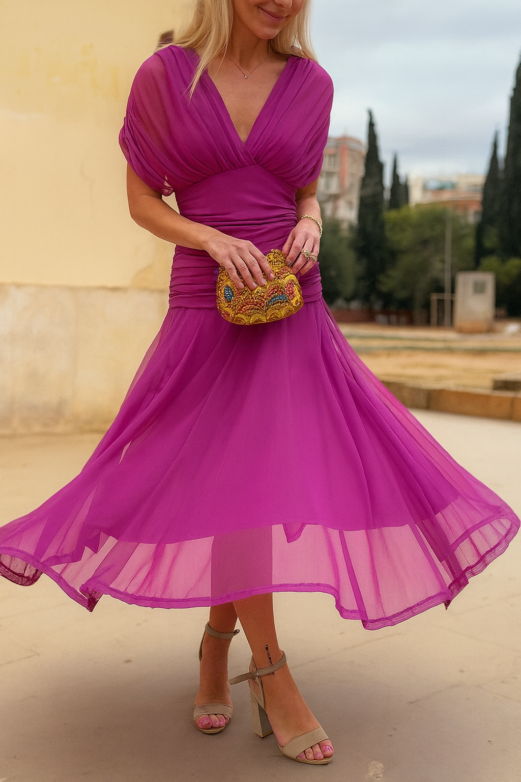Vestido Boutonniere Elegante em Malha para Mulheres