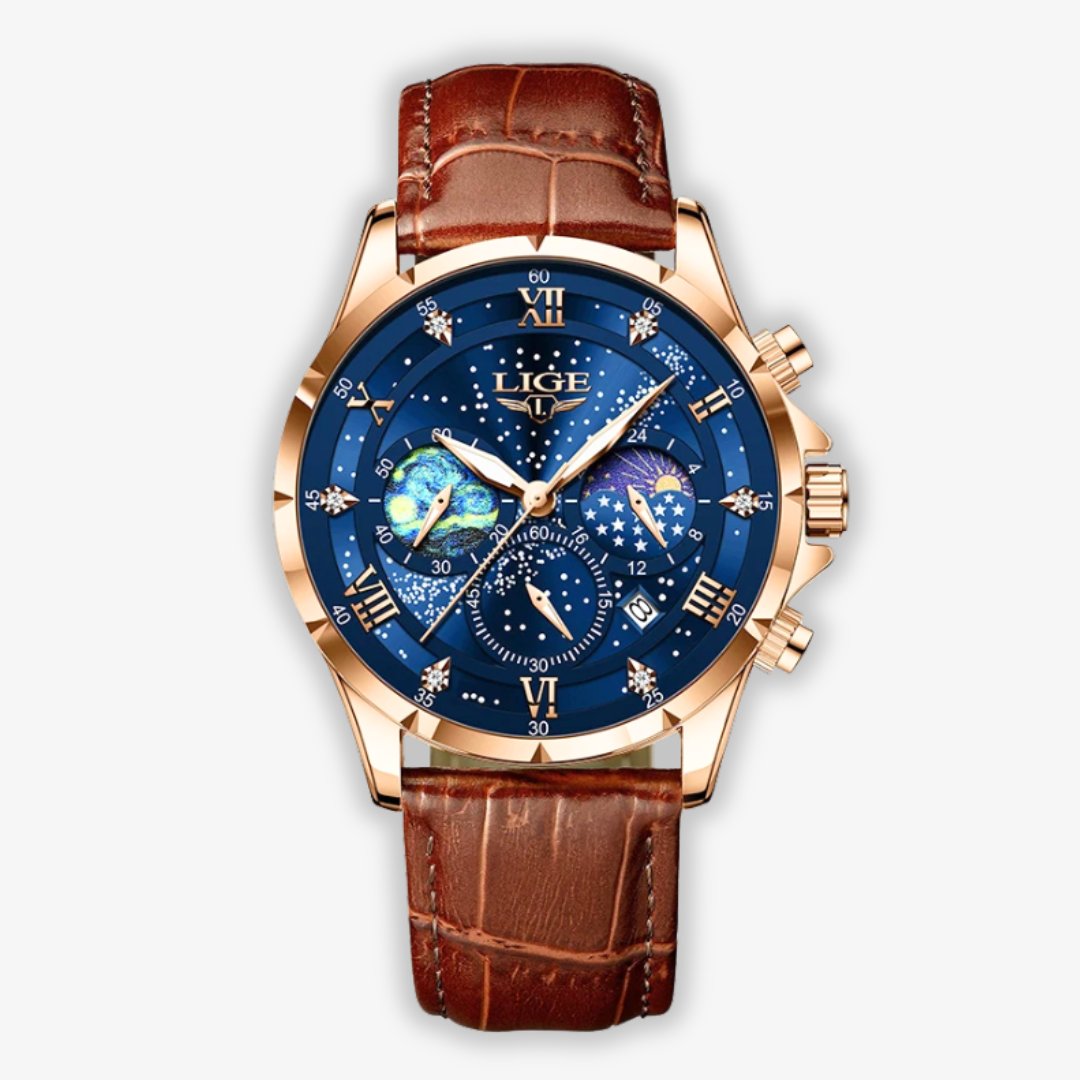 Relógio Elegante com Fases da Lua