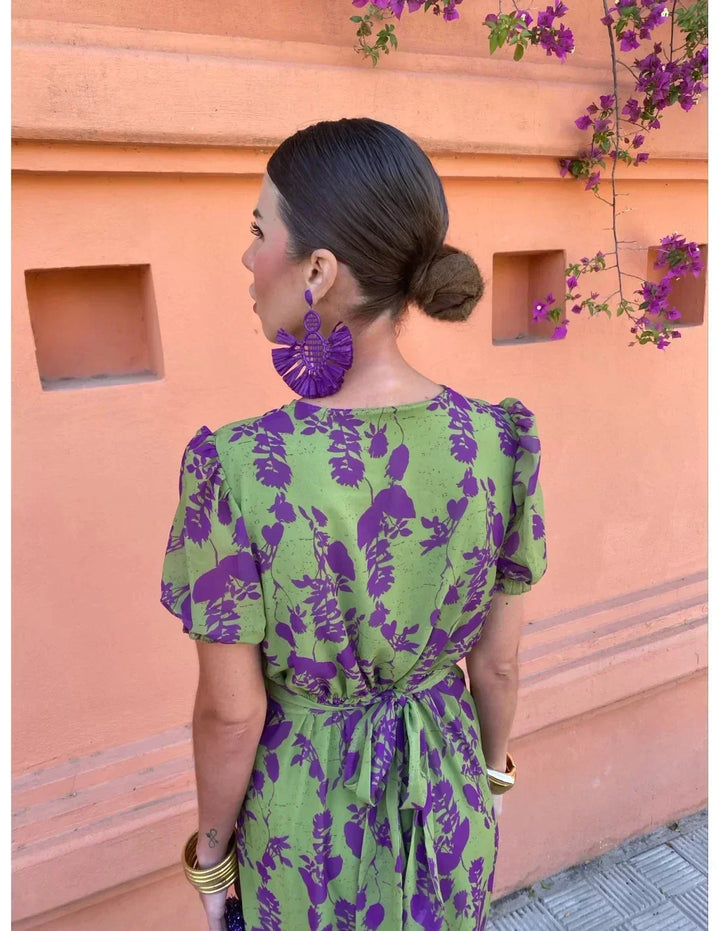 Lucinda - Vestido Floral Plissado Boho com Decote em V