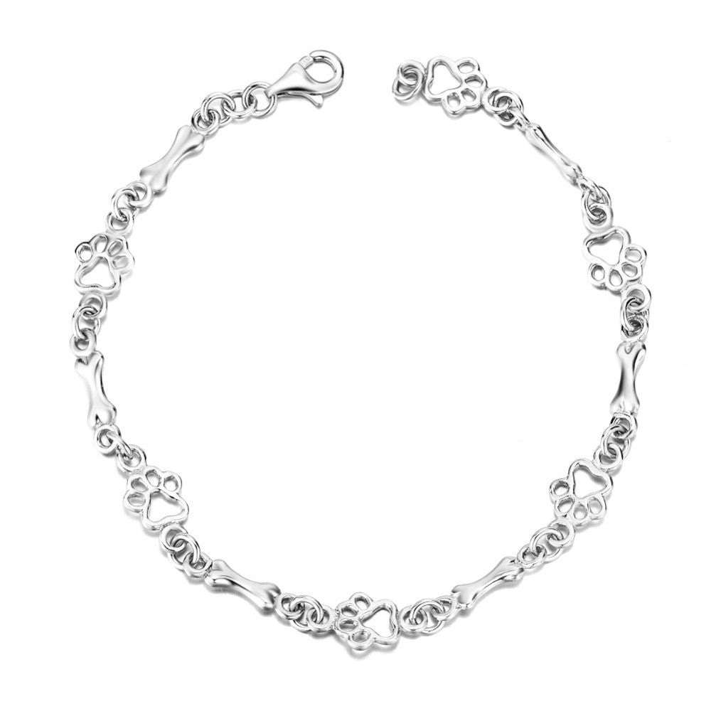 Pulseira de Charms de Pata e Osso de Cão em Prata Pura Edição Limitada