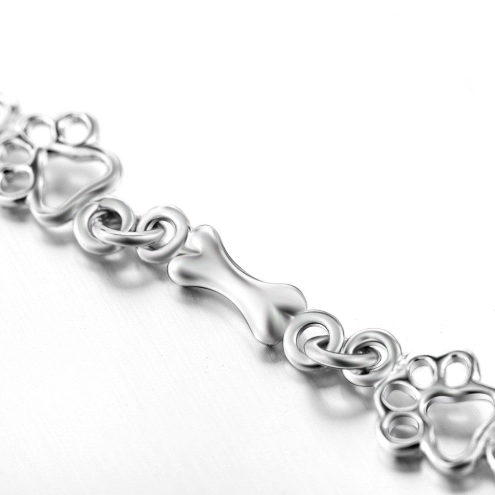 Pulseira de Charms de Pata e Osso de Cão em Prata Pura Edição Limitada