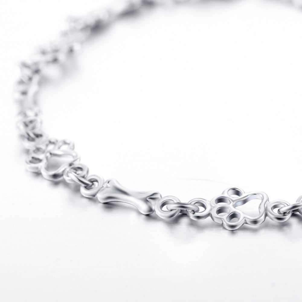 Pulseira de Charms de Pata e Osso de Cão em Prata Pura Edição Limitada
