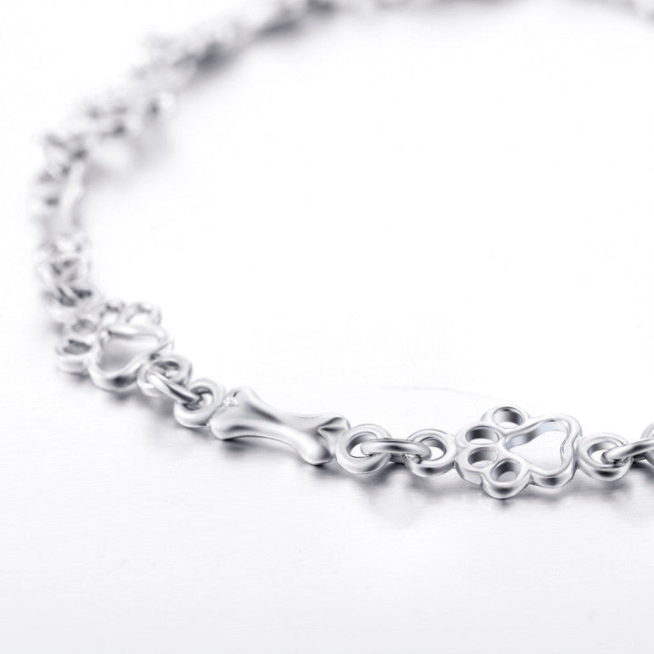 Pulseira de Charms de Pata e Osso de Cão em Prata Pura Edição Limitada