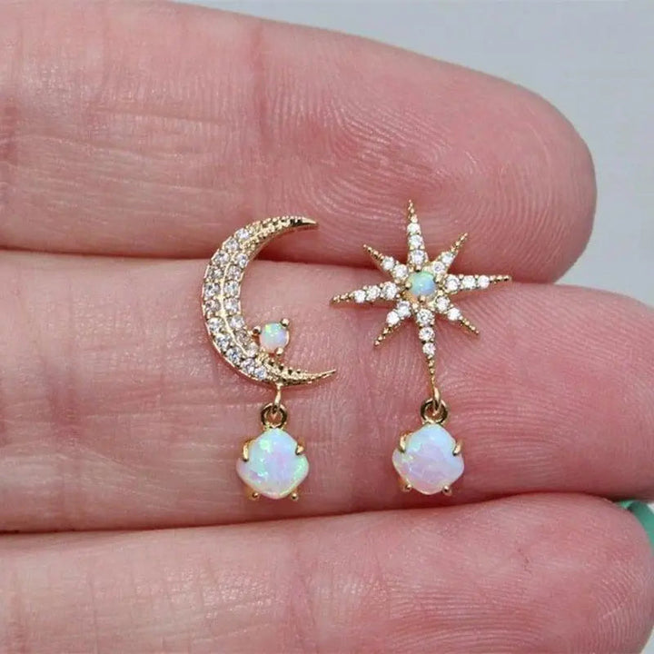 Brincos de Lua e Estrela feitos de Opala