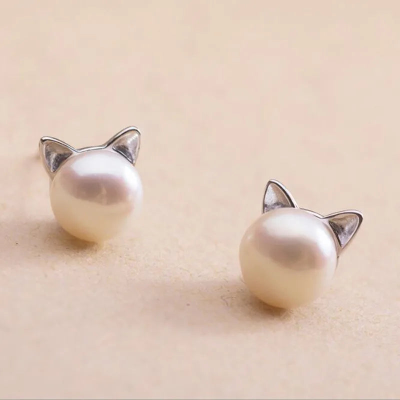 Brincos de Pérola de Gato em Prata Esterlina