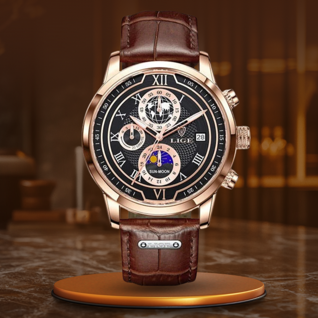 Relógio Cronógrafo com Pulseira de Couro Premium