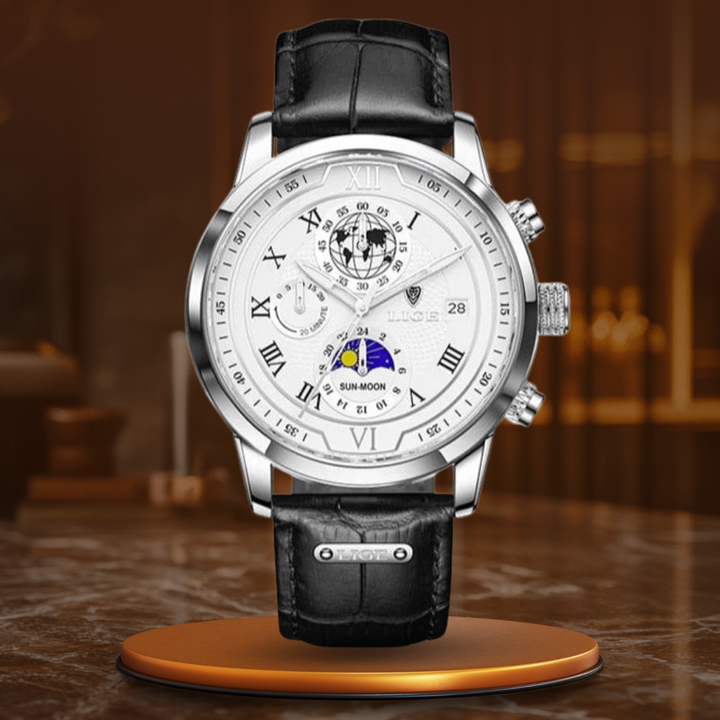 Relógio Cronógrafo com Pulseira de Couro Premium