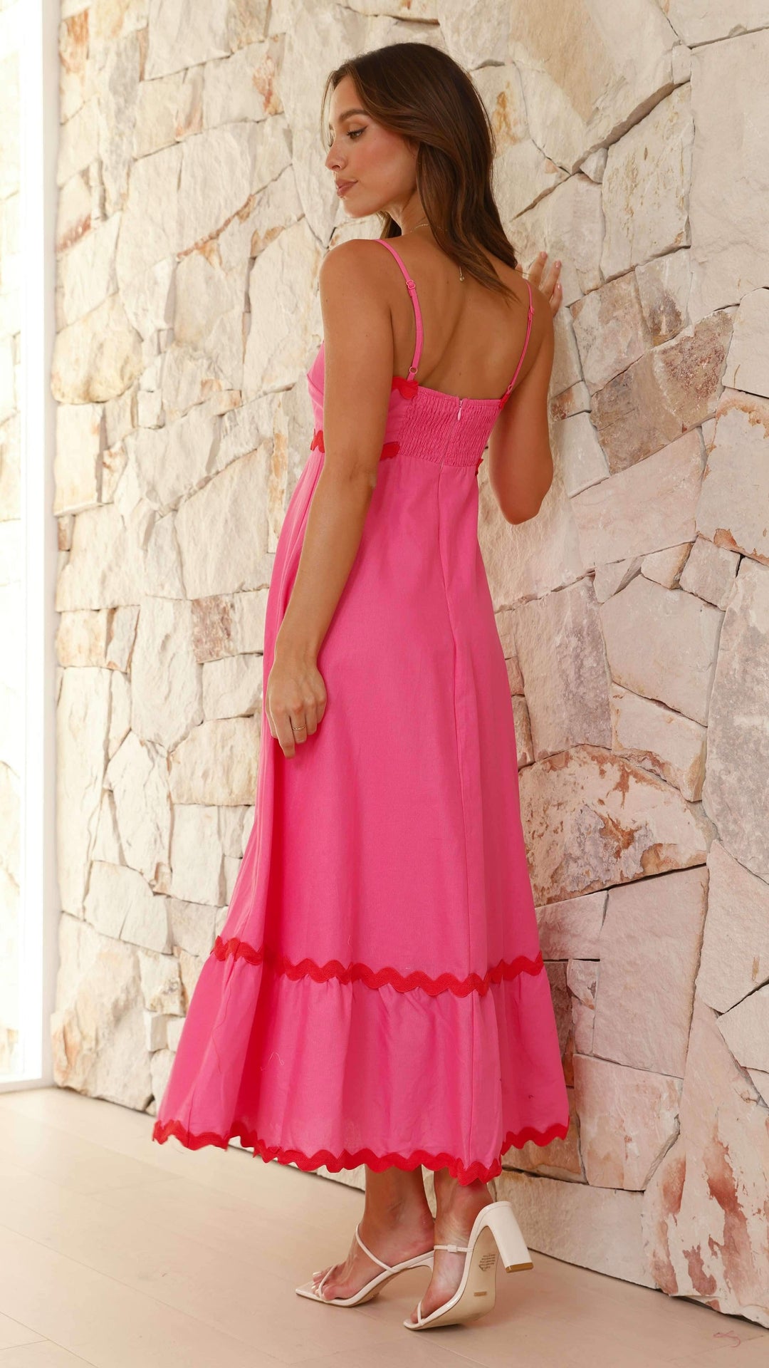Vestido Midi Brodey - Rosa / Vermelho