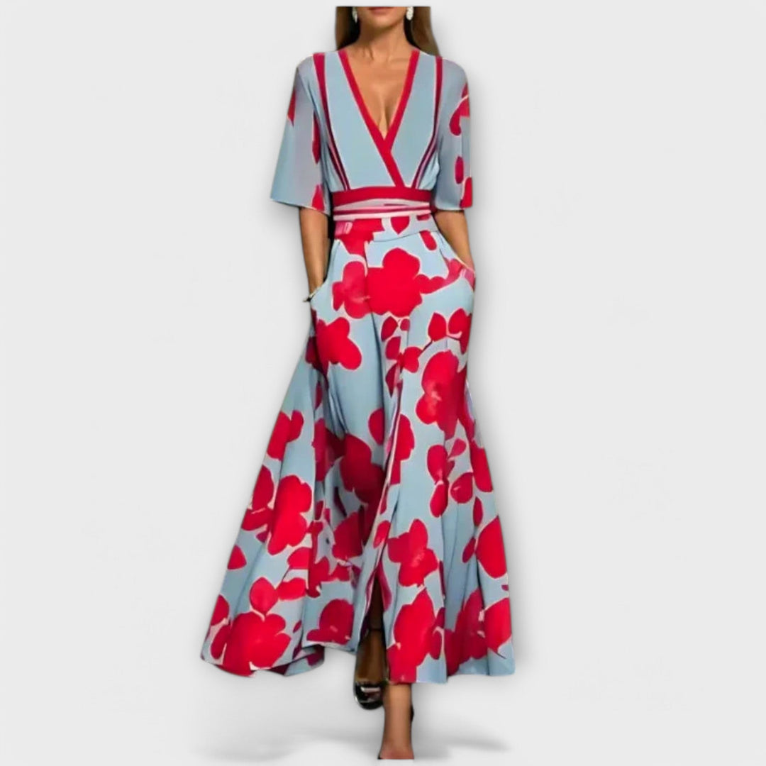 Elise - Vestido Carteira Floral Elegante