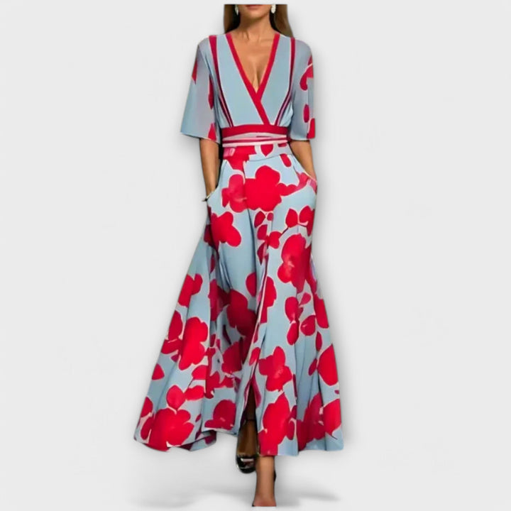 Elise - Vestido Carteira Floral Elegante