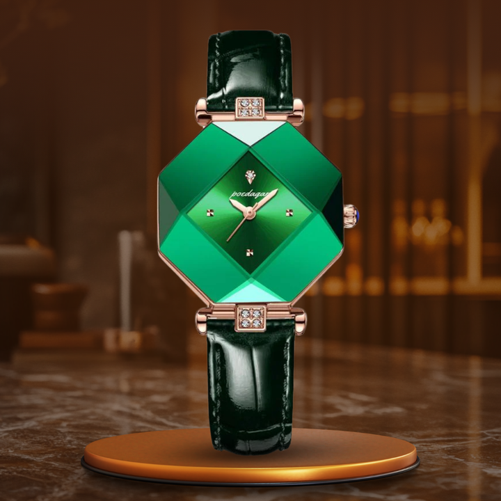 Relógio de Quartzo com Diamante Verde de Luxo